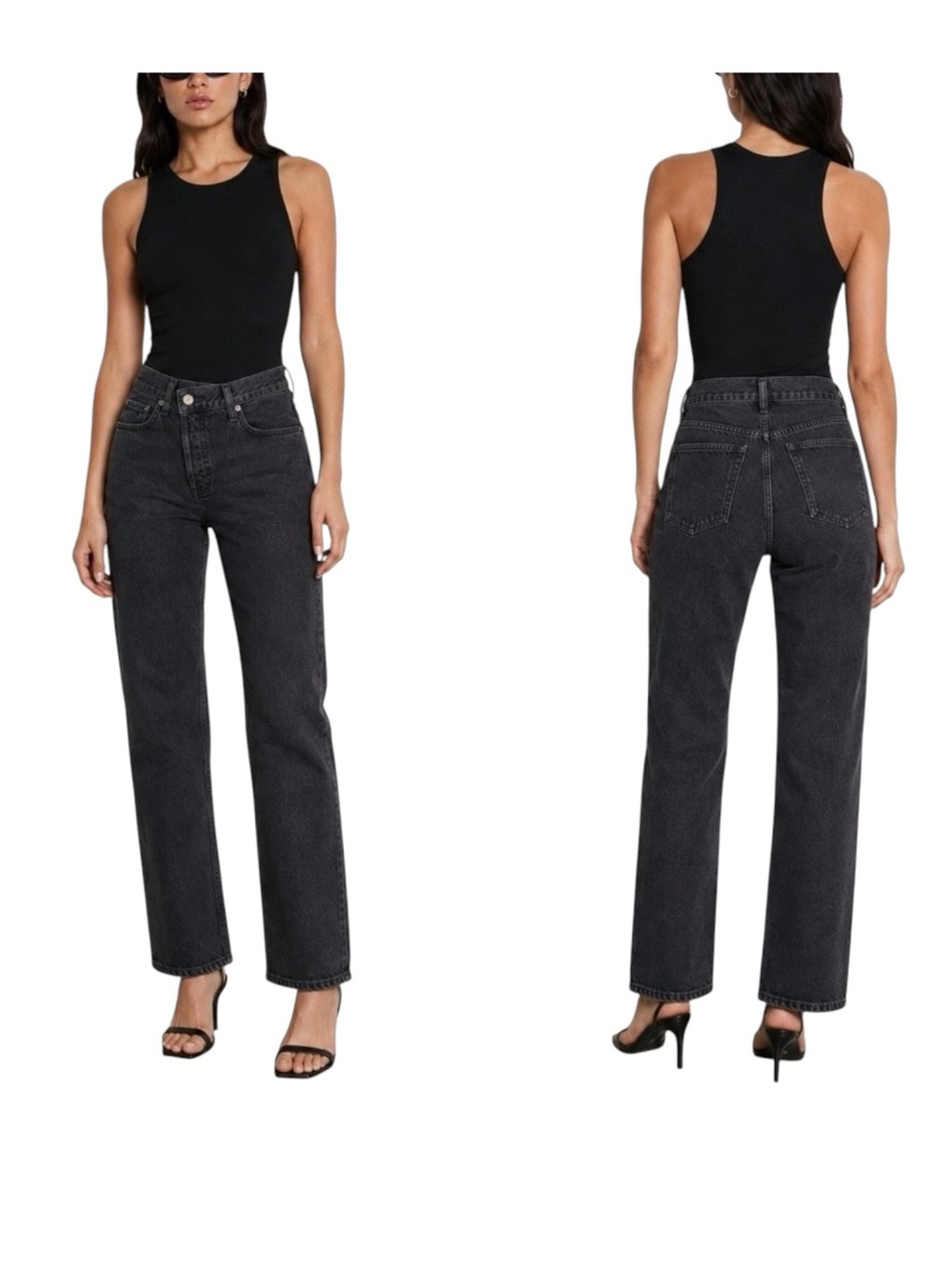 Agolde Criss Cross High-Rise Straight Leg Jeans in Black Shambles Size 22